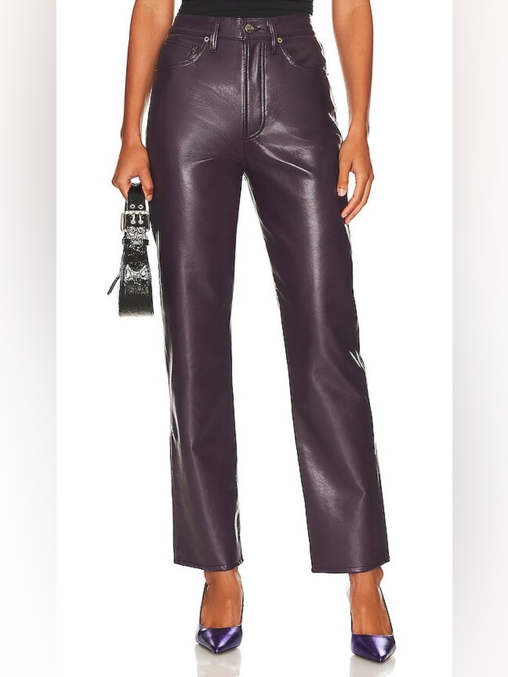 Agolde 90s Pinch Waist Recycled Real Leather Pants Purple Night Shade Size 2